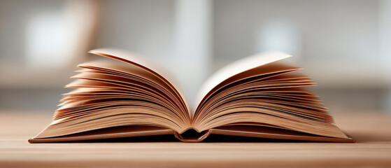 Open book on wooden table close-up study of pages education and wisdom concept for learning and cognition in a serene environment