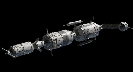 Futuristic Spacecraft Design Orbiting in Dark Space: A Detailed 3D Render of a Modern Space Station