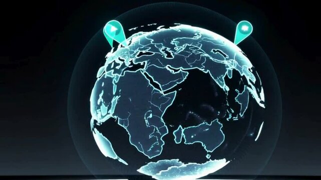 ピンが立った地球が回っている