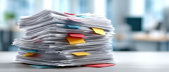 Investigating business documents a closeup study of stacked reports and waste paper in an indoor office environment for document analysis and concept discovery
