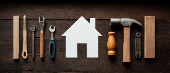 Home renovation project planning with tools and equipment for woodwork and repair nature-inspired background for architecture and timber maintenance