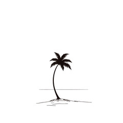 Obraz premium Single palm tree standing on beach with calm ocean background 