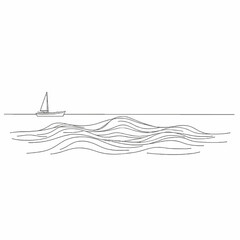 Minimal line drawing of a sailboat on wavy ocean surface  