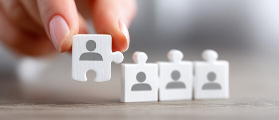 Assembling human resources for effective talent management business strategy development at a wooden desk conceptual corporate teamwork engagement