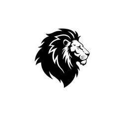 Obraz premium Black Vector Stylized Black Lion Head Silhouette with Flowing Mane on White Background