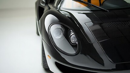 Fototapeta premium Black Sports Car Headlight Closeup.