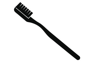 Black Toothbrush Silhouette with Handle and Bristles for Oral Hygiene and Care