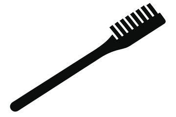 Silhouette Image of a Simple Toothbrush with Long Handle and Bristles Isolated
