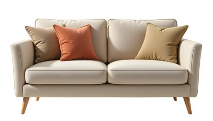 Fototapeta premium Sofa with Throw Pillows – Minimalist Design PNG