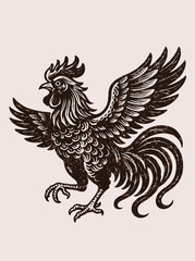 Fototapeta premium vector illustration of a rooster on traditional print texture