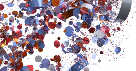 Vibrant red, blue, and silver confetti bursts. Ideal for celebration, party, or festive designs.