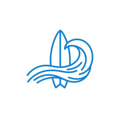 Fototapeta premium A simple line art of a surfboard and ocean wave design