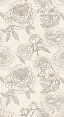 Seamless floral pattern with gray peonies on beige background