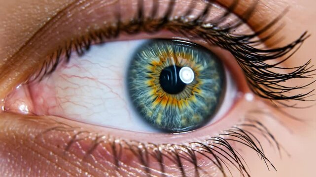Detailed macro view of human eye with blue and green iris coloration