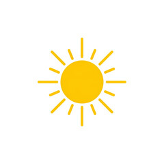Yellow sun icon with rays shining brightly on a white background