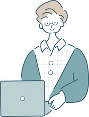 パソコンワークする人のシンプルな線画のベクターイラスト