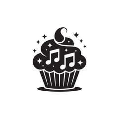 Black & White Minimalist Cupcake Logo with Musical Elements