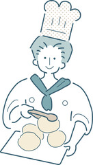 パン屋の人のシンプルな線画のベクターイラスト