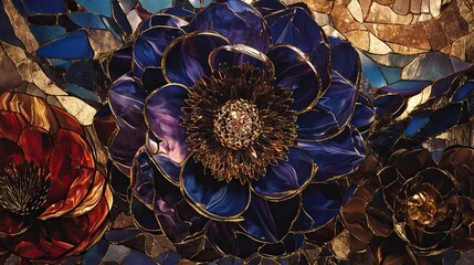 Beautiful flowers created with painted paints and gold leaf, ultra-realistic and highly detailed. Surreal, fantastical, cinematic feel. Harmonious color palette and magical composition.
