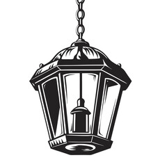 Black and White Hanging Lantern Silhouette Isolated on White Background | Ornate Lighting