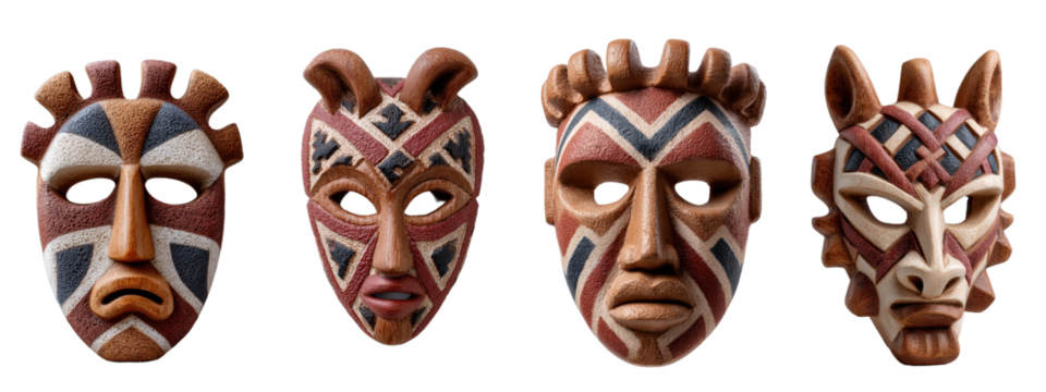 Vibrant Collection of Artistic Ethnic Masks Displaying Diverse Designs