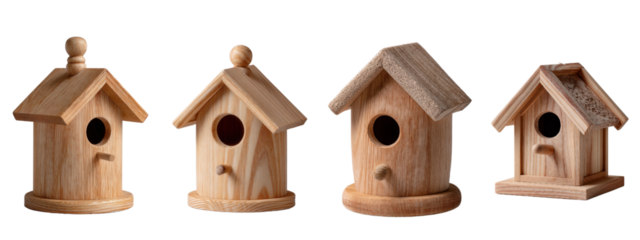 Collection of Wooden Birdhouses for Rustic Decorations and Crafts