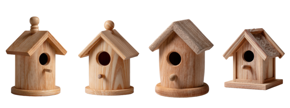 Collection of Wooden Birdhouses for Rustic Decorations and Crafts