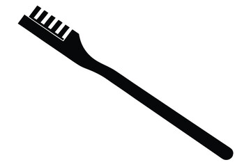 Black Silhouette of Angled Comb With Handle and Rectangular Tooth Formation