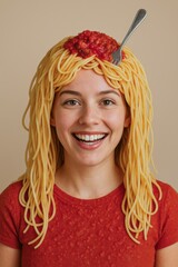 Portrait of a happy girl with spaghetti hair