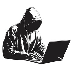 vector silhouette of a hacker at a laptop .Generative AI