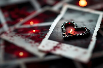 Polaroid photos with heart-shaped keychain