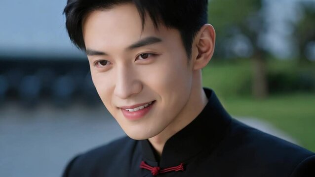 Joven hombre Han con sonrisa serena