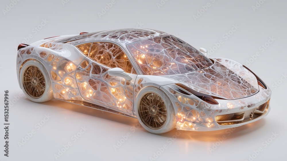 Aufkleber A bioengineer presents a cutting-edge car model crafted from artificial biotissue using a 3D bioprinter.