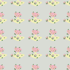 Bouquet collection seamless fabric vector pattern.Pink flower bouquet in yellow illustration ideal for fabric prints,rugs,and home decor.seamless floral design.