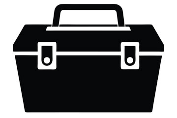 Black Toolbox Icon with Handle and Latches, Simple Vector Graphic Design
