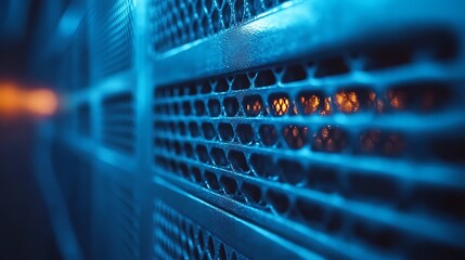 Blue metal grill with glowing lights.