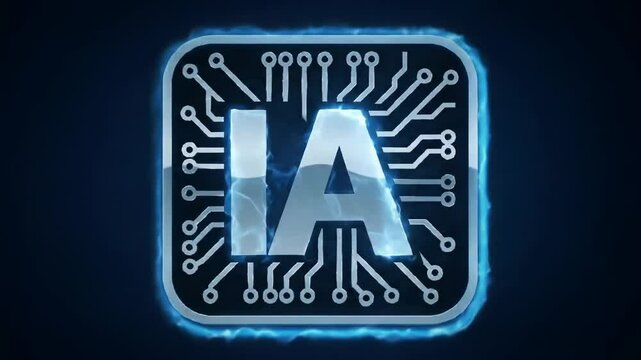 Symbole IA  intelligence artificielle sur fond abstrait bleu marine fonc&eacute;.