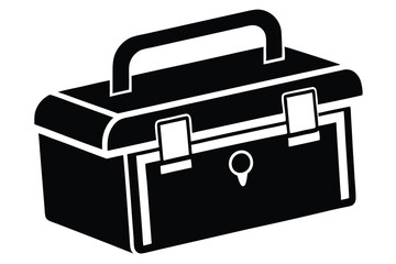 Black and White Graphic of a Toolbox with Handle and Latch Detail