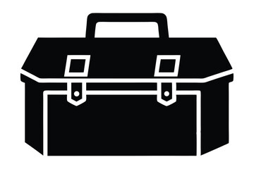 Solid Black Toolbox Outline Featuring Handle, Clasps, and Angled Side Design