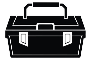 Black Silhouette of Classic Toolbox with Top Handle and Secure Latches Illustration