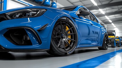 Blue Sports Car Garage Detail.