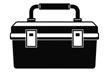 Black and White Image of a Classic Toolbox with Handle and Latches Graphic
