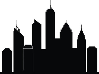 Obraz premium Vector City Skyline Silhouette in Black and White – Modern Skyscraper Urban Landscape for Business or Travel Projects