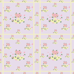 Bouquet collection seamless fabric vector pattern.Pink flower bouquet in yellow illustration ideal for fabric prints,rugs,and home decor.seamless floral design.