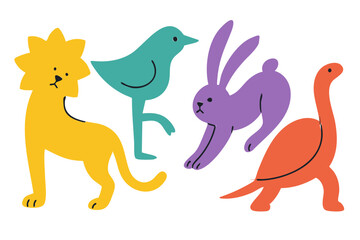 Abstract Playful Dancing Safari Animals Zoo