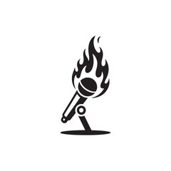 Minimalist Black and White Logo of a Microphone on a Stand with Flames