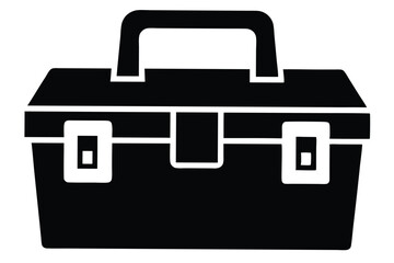 Solid black toolbox illustration featuring a sturdy handle and secure latching system design