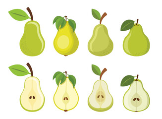 Pear icon set collection in flat style. Fresh fruit vector illustration on isolated background. Fresh pear sign business concept.
