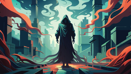 abstract background with dark demon, illustration, vector art