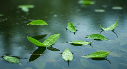 Green leaves on water